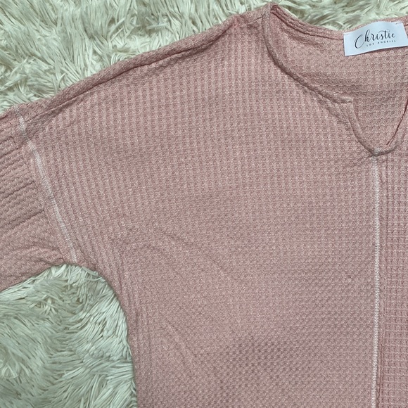 🎉HP🎉 Christie Jenny Boston Waffle Notch Collar Top 💗 Light Pink. - Picture 5 of 11